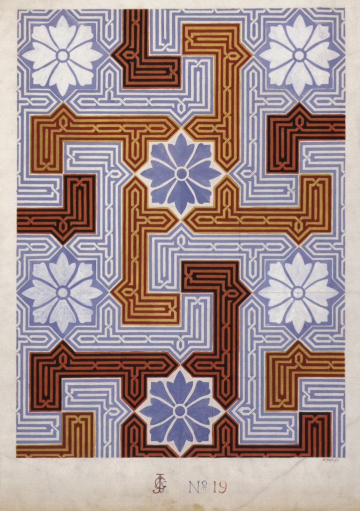Detail of Wallpaper Design with Maze and Flowers by Anonymous