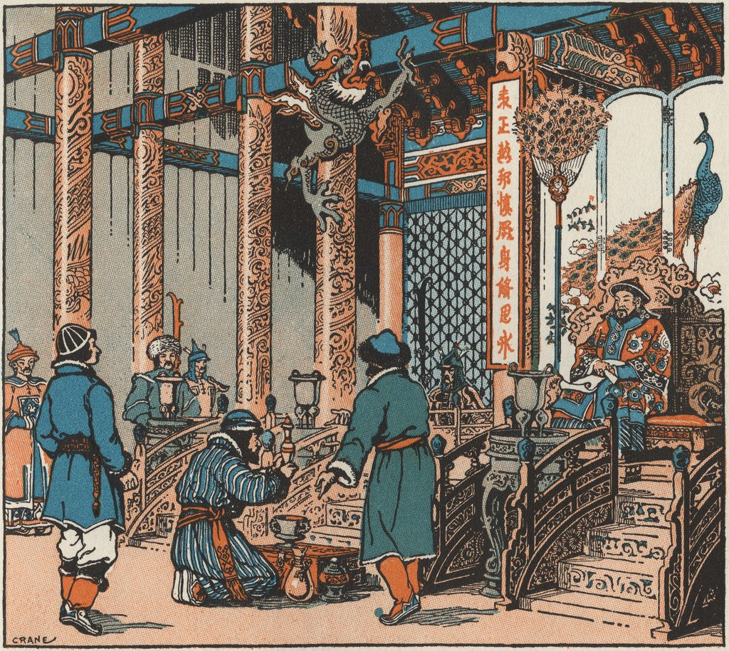 Detail of Marco Polo ends his journey in front of Mongol leader Kublai Khan by Anonymous