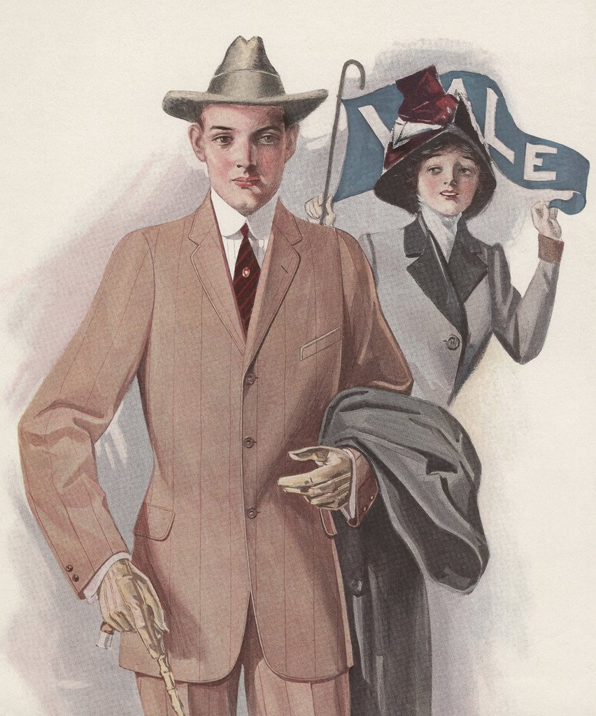 Detail of Young couple with Yale pennant by Anonymous