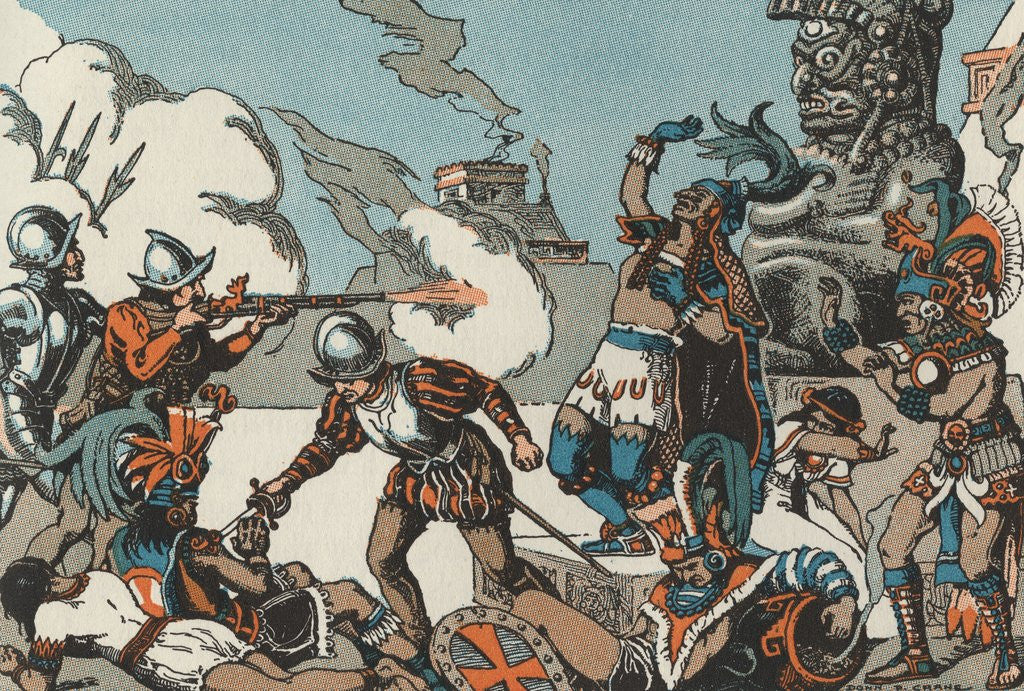 Detail of Pedro de Alvarado attacks Aztecs by Anonymous
