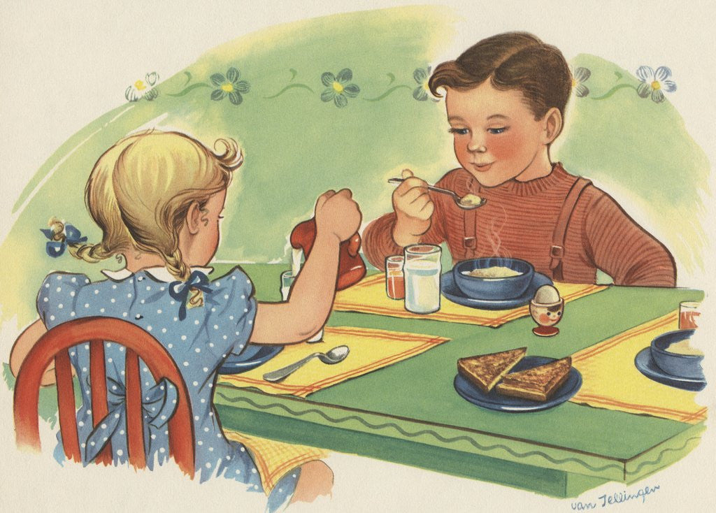 Detail of Children eating breakfast by Anonymous
