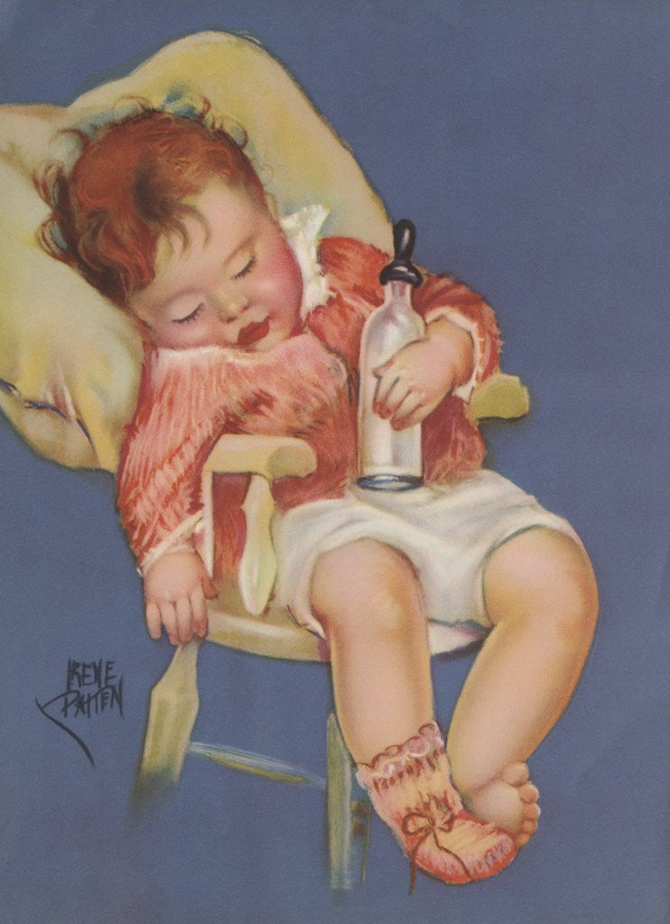 Detail of Baby sleeping in highchair by Anonymous