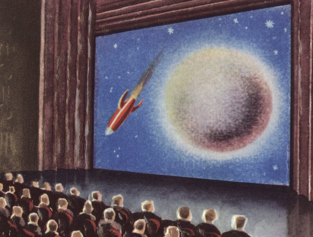 Detail of Audience watching a film about outer space by Anonymous