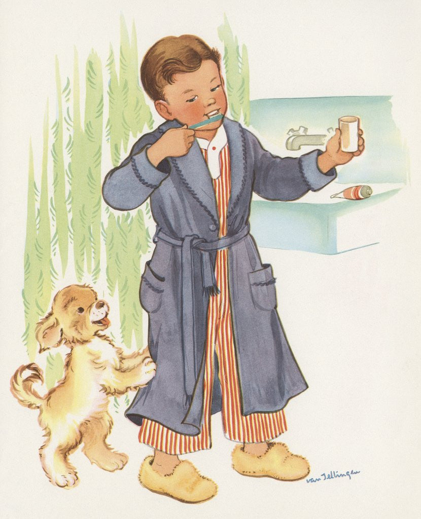 Detail of Boy brushing teeth by Anonymous