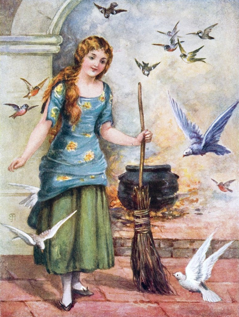 Detail of Cindarella with doves by Anonymous