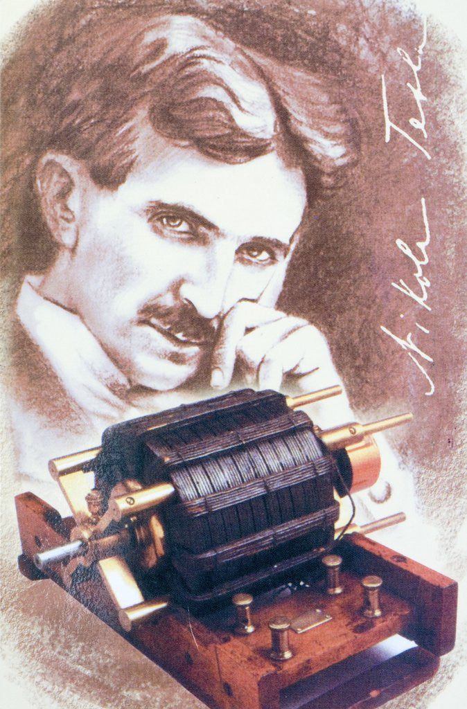 Detail of Nikola Tesla with machine by Anonymous