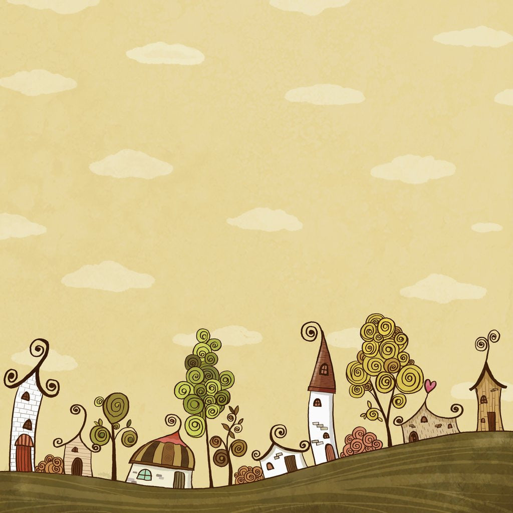 Detail of Lined-up Houses and Trees and Yellow Brown Sky above by Anonymous
