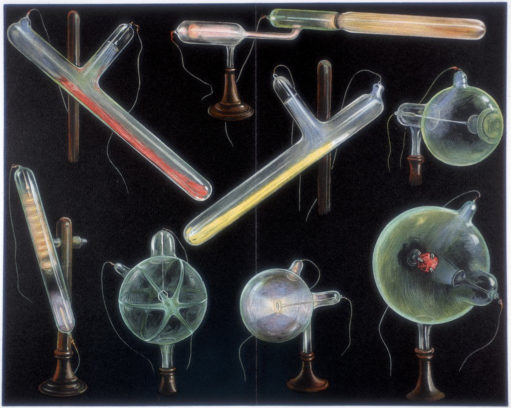 Detail of Substances fluorescing in vacuum tubes by Anonymous