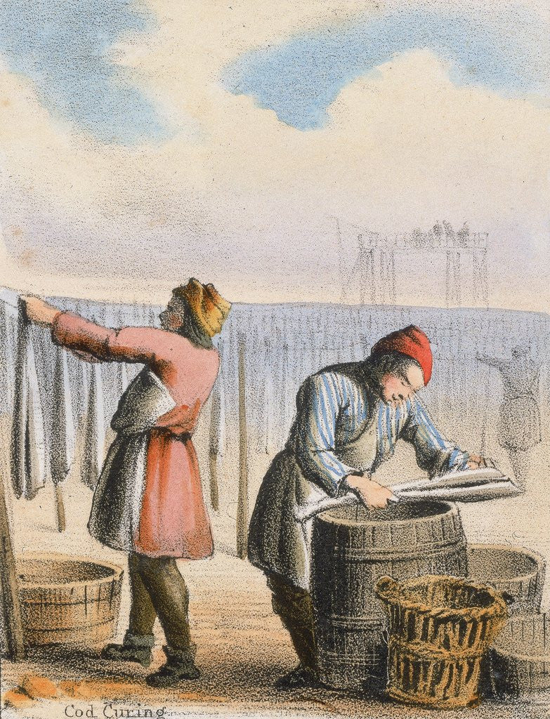 Detail of Men curing cod by Anonymous