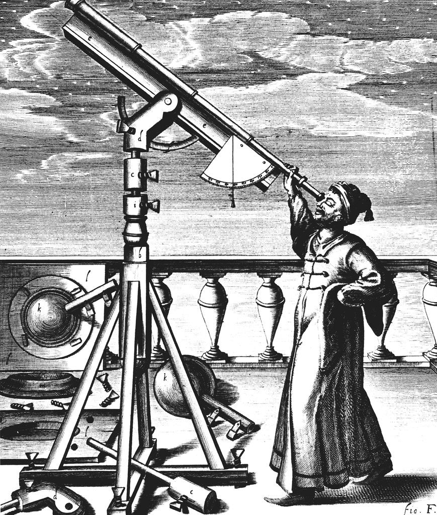 Detail of Johannes Hevelius using telescope by Anonymous