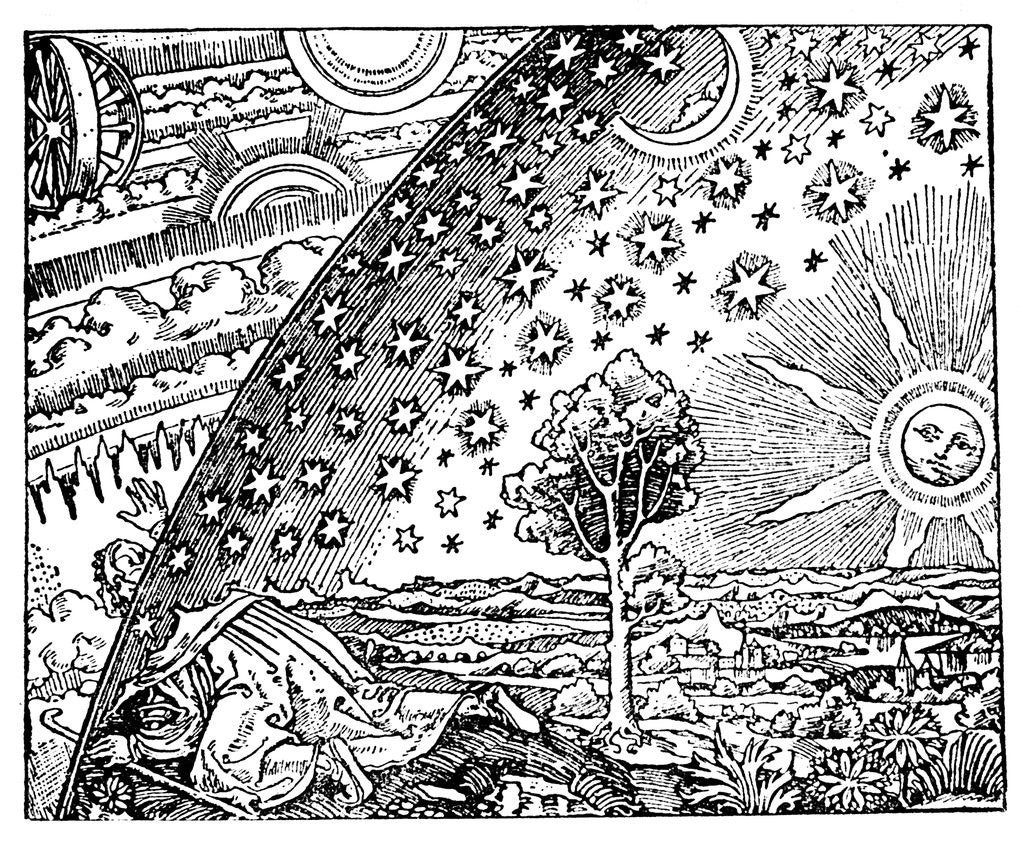 Detail of Engraving of a man discovering the point where earth and the sky meet by Anonymous