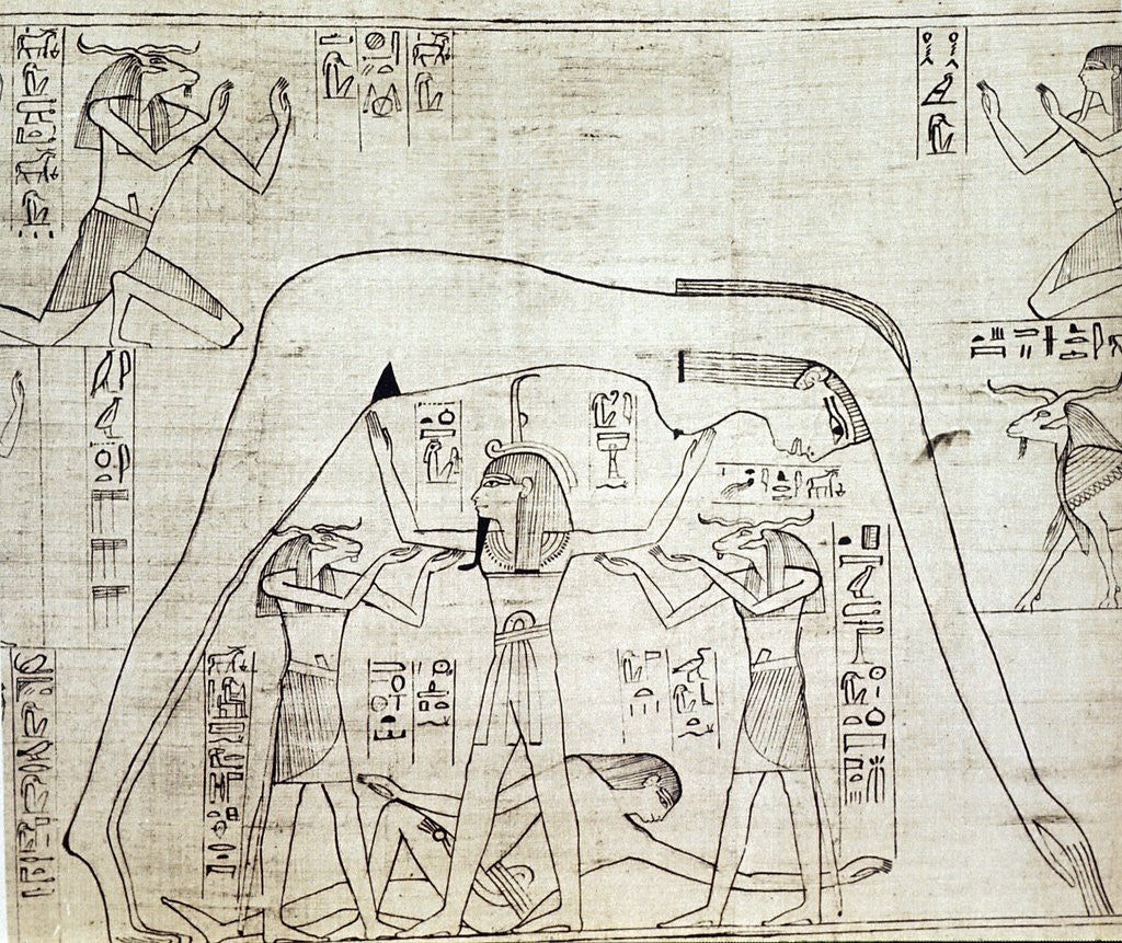 Detail of Detail of Greenfield Papyrus with Shu, the god of air, supporting the sky goddess, Nut by Anonymous