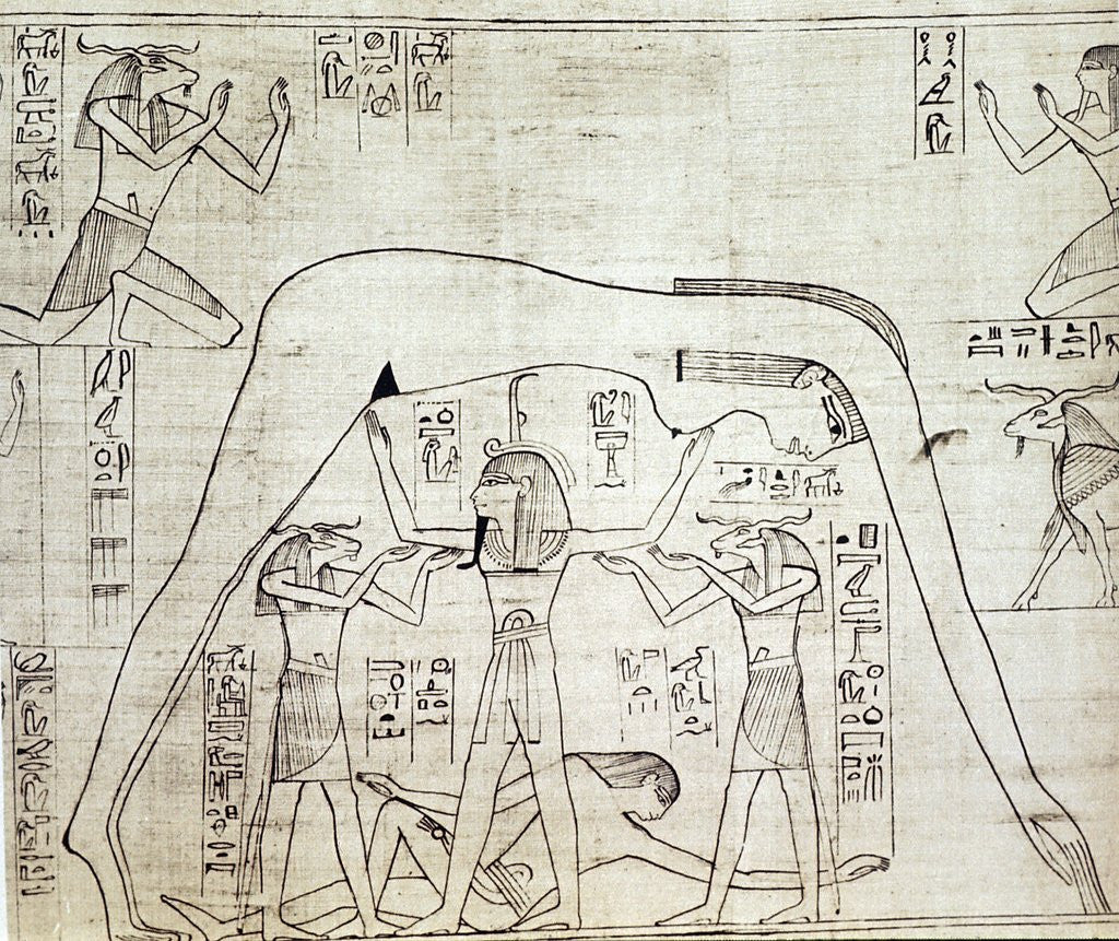 Detail of Detail of Greenfield Papyrus with Shu, the god of air, supporting the sky goddess, Nut by Corbis