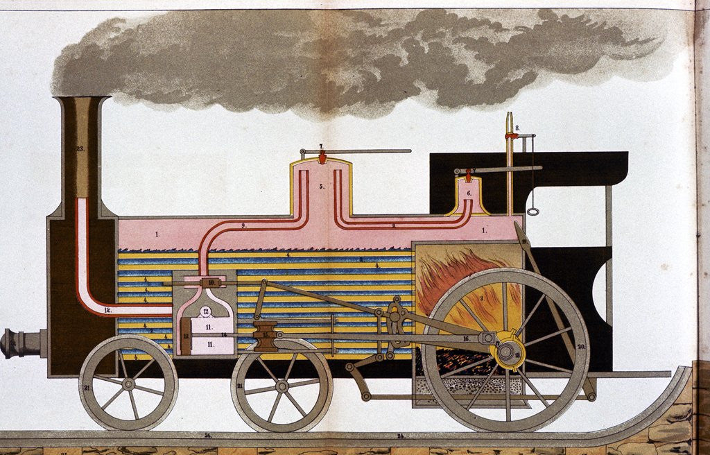 Detail of Sectional view of steam railway locomotive by Anonymous