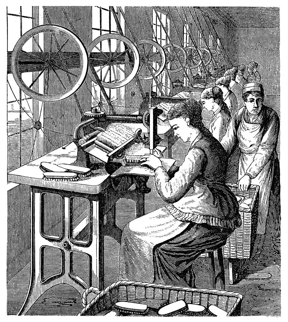 Detail of Women making brushes in factory by Anonymous