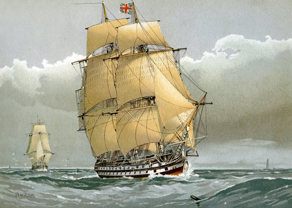 Detail of A 74 gun Royal Navy ship of the line by Anonymous