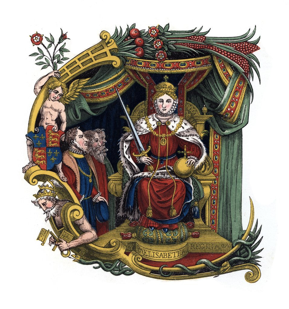 Detail of Initial letter 'C' with Queen Elizabeth I by Anonymous
