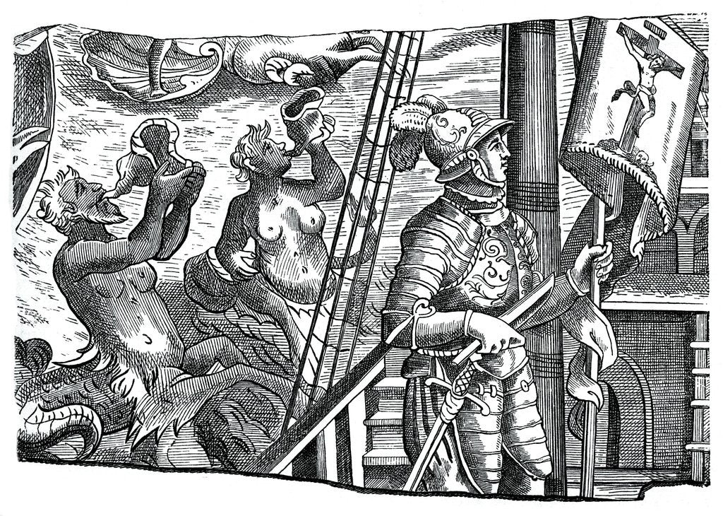Detail of Christopher Columbus on board his ship by Anonymous