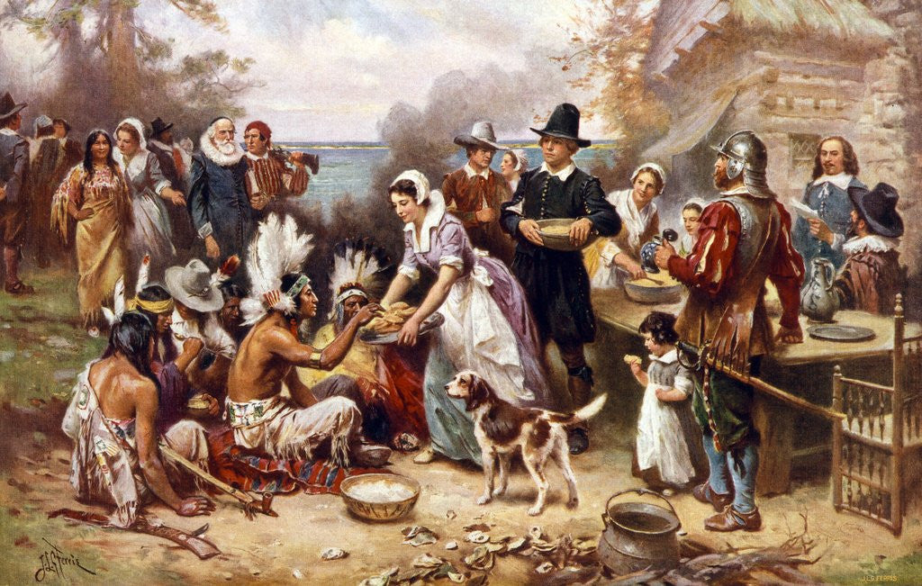 Detail of The First Thanksgiving 1621 by Anonymous