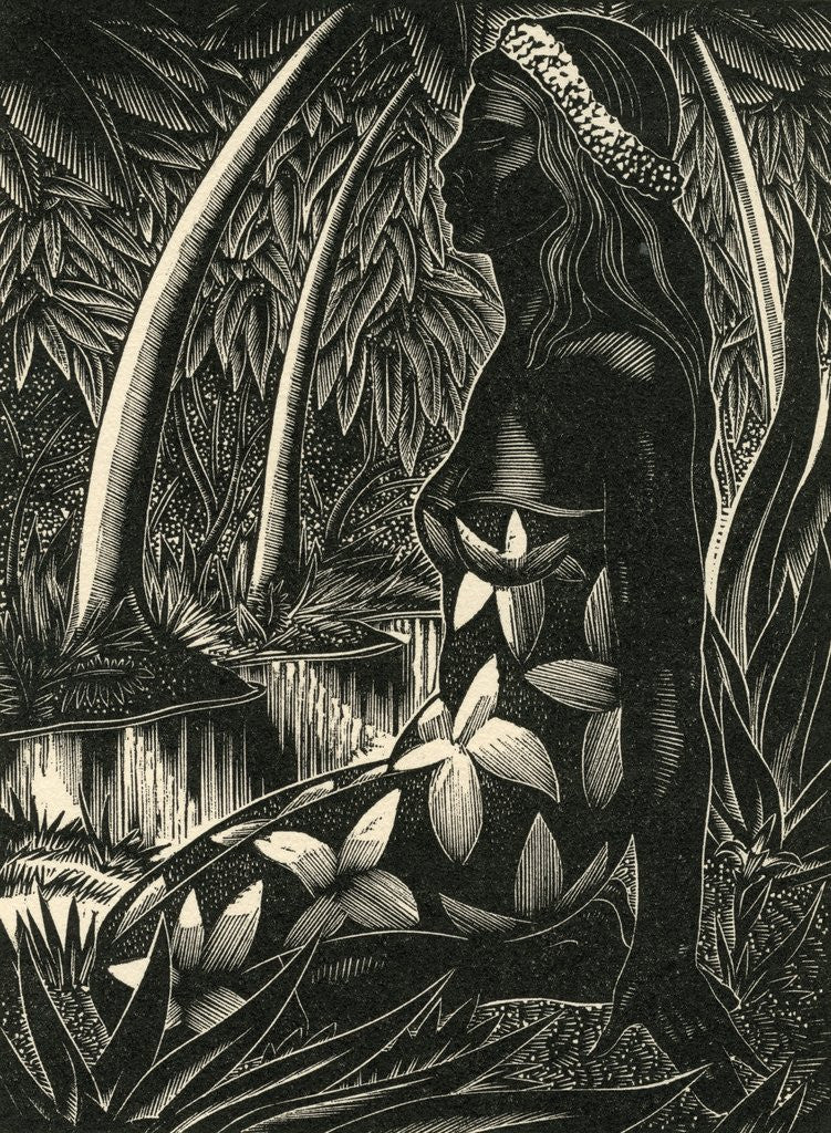 Detail of Tahitian woman in forest by Corbis