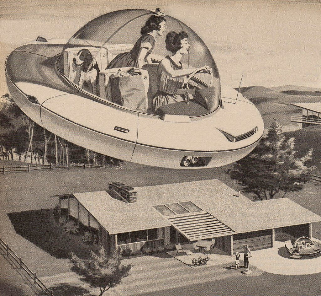 Detail of Woman driving flying saucer by Anonymous