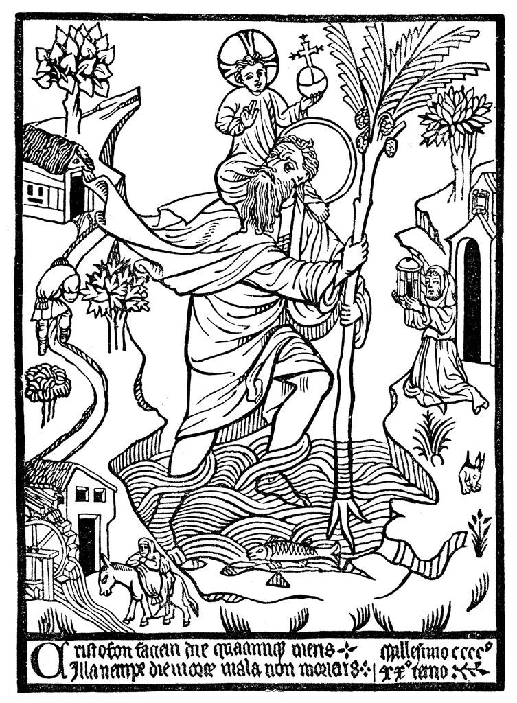 Detail of St Christopher carrying Christ across stream by Anonymous