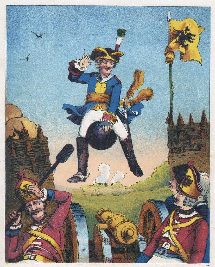 Detail of Baron Munchausen riding a cannonball by Anonymous