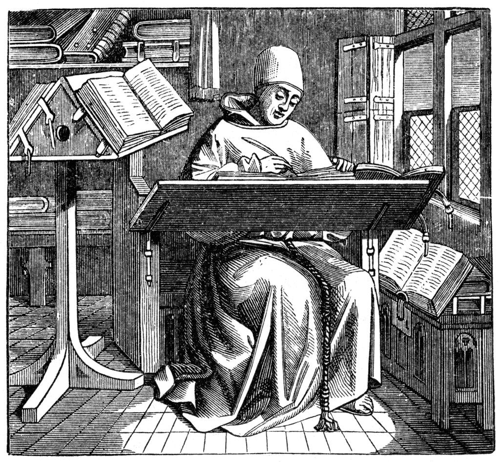 Detail of Monk writing in scriptorium by Anonymous