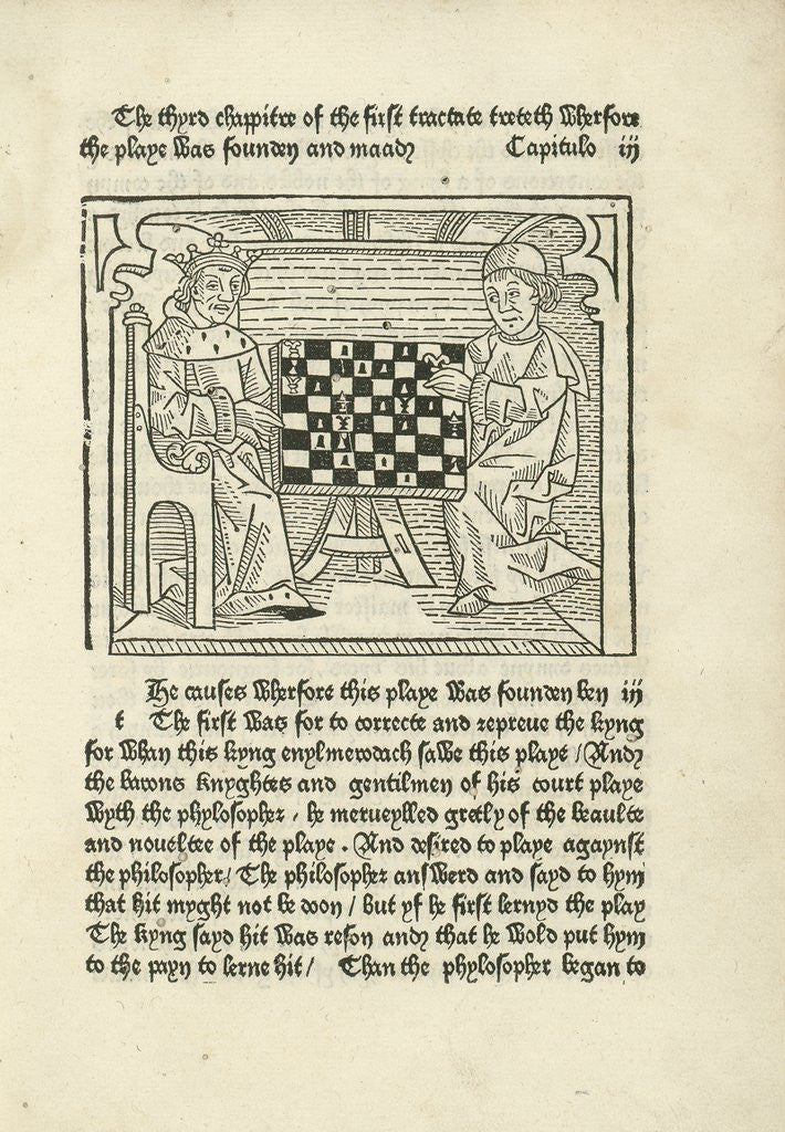 Detail of Woodcut print of a King and prelate playing chess by Anonymous
