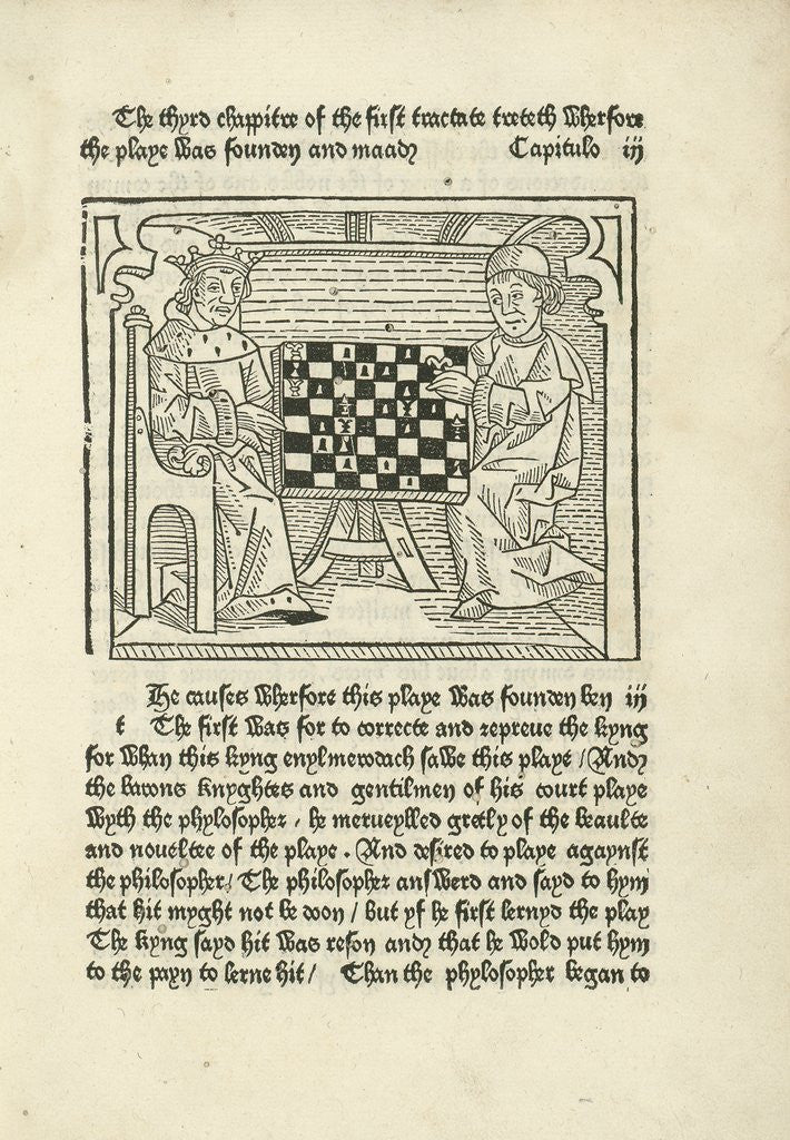 Detail of Woodcut print of a King and prelate playing chess by Corbis