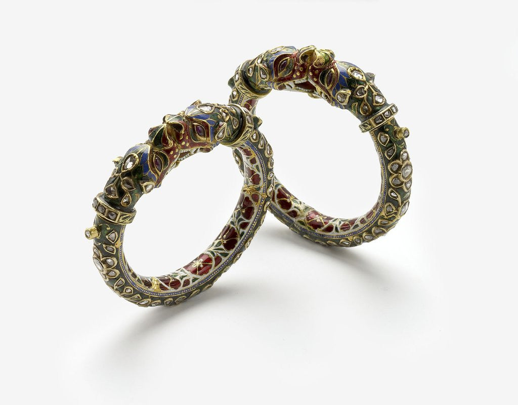 Detail of Pair of enamelled Indian Mughal period Kada bracelets by Anonymous