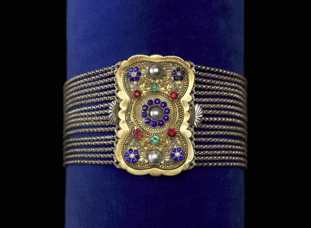 Detail of Choker with gilt silver, pearls, and glass by Corbis
