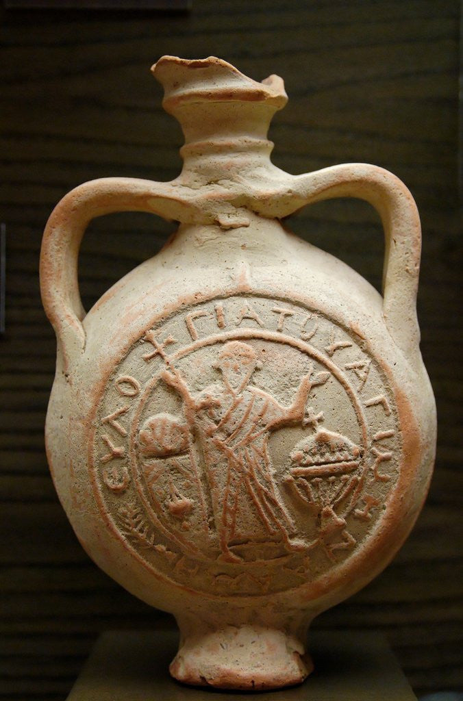 Detail of Pilgrim flask representing St. Menas in the orant pose by Corbis