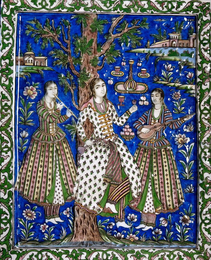 Detail of Ceramic tile panel with female musicians by Anonymous