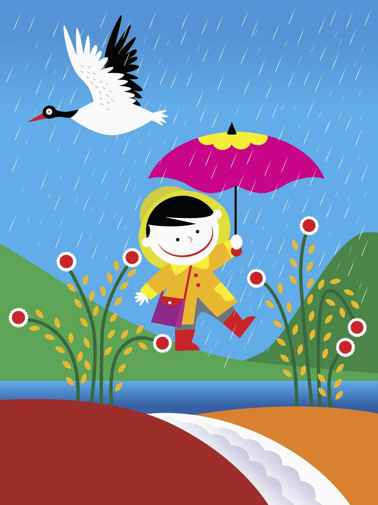 Detail of Girl Walking in the Rain by Anonymous