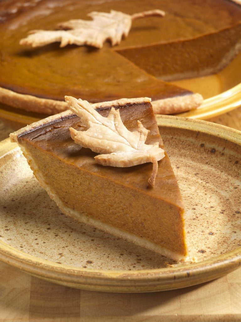 Detail of Slice of Pumpkin Pie with Pastry Leaf Garnish by Anonymous
