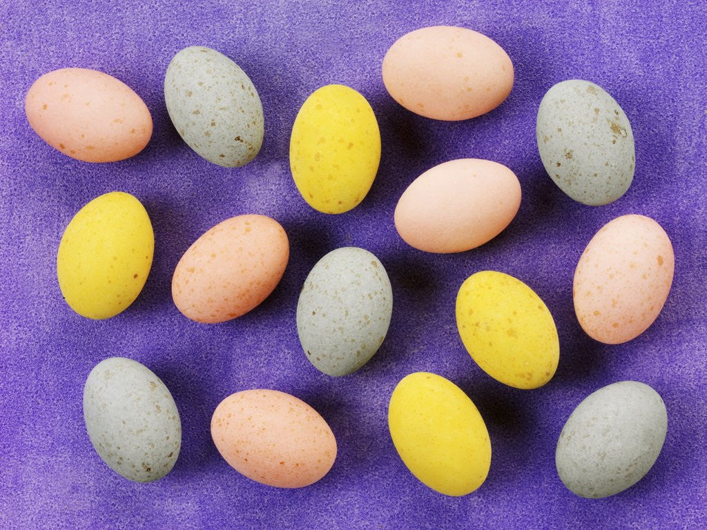 Detail of Small coloured Easter eggs on purple background by Anonymous