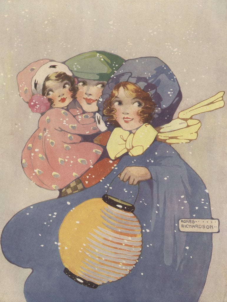 Detail of Illustration of young family with lantern by Anonymous