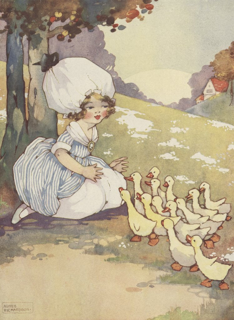 Detail of Illustration of girl with ducklings by Anonymous