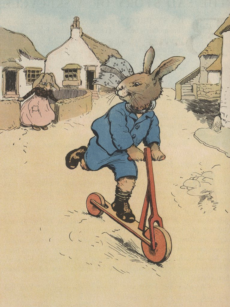 Detail of Illustration of rabbit on kick scooter by Anonymous