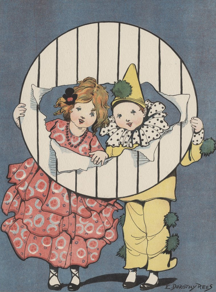 Detail of Illustration of girl and boy wearing costumes by Corbis