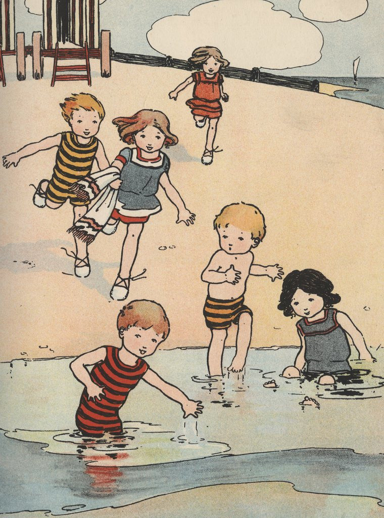 Detail of Illustration of children playing at beach by Anonymous