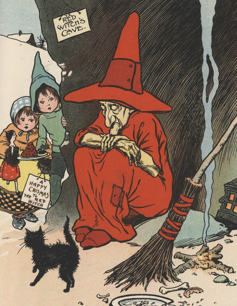 Detail of Illustration of children bringing Christmas gift to sleeping witch by Anonymous