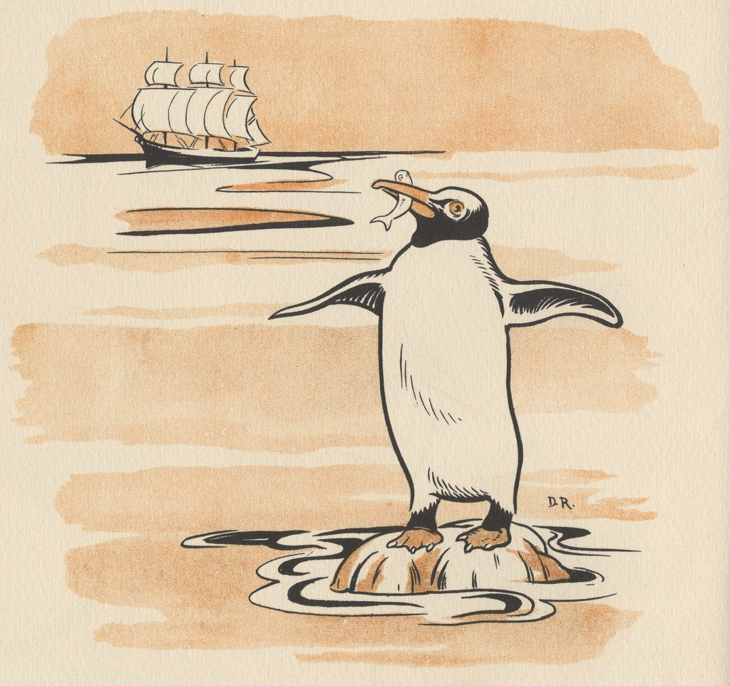 Detail of Illustration of penguin eating fish by Anonymous
