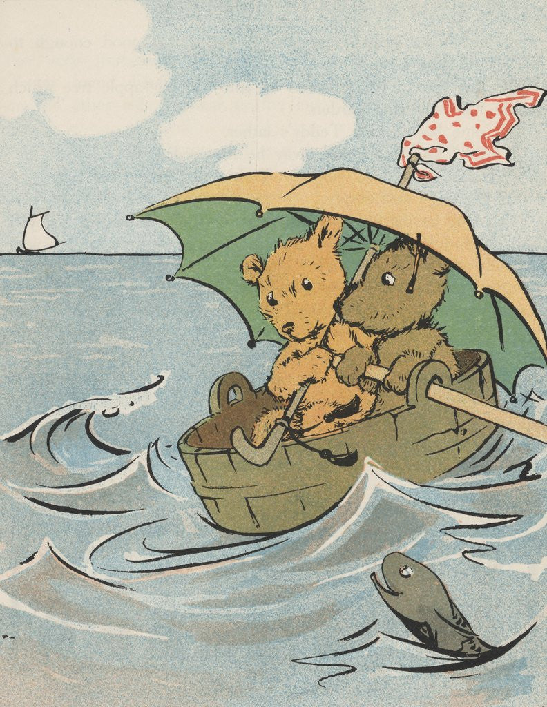 Detail of Illustration of two bears in makeshift boat by Anonymous