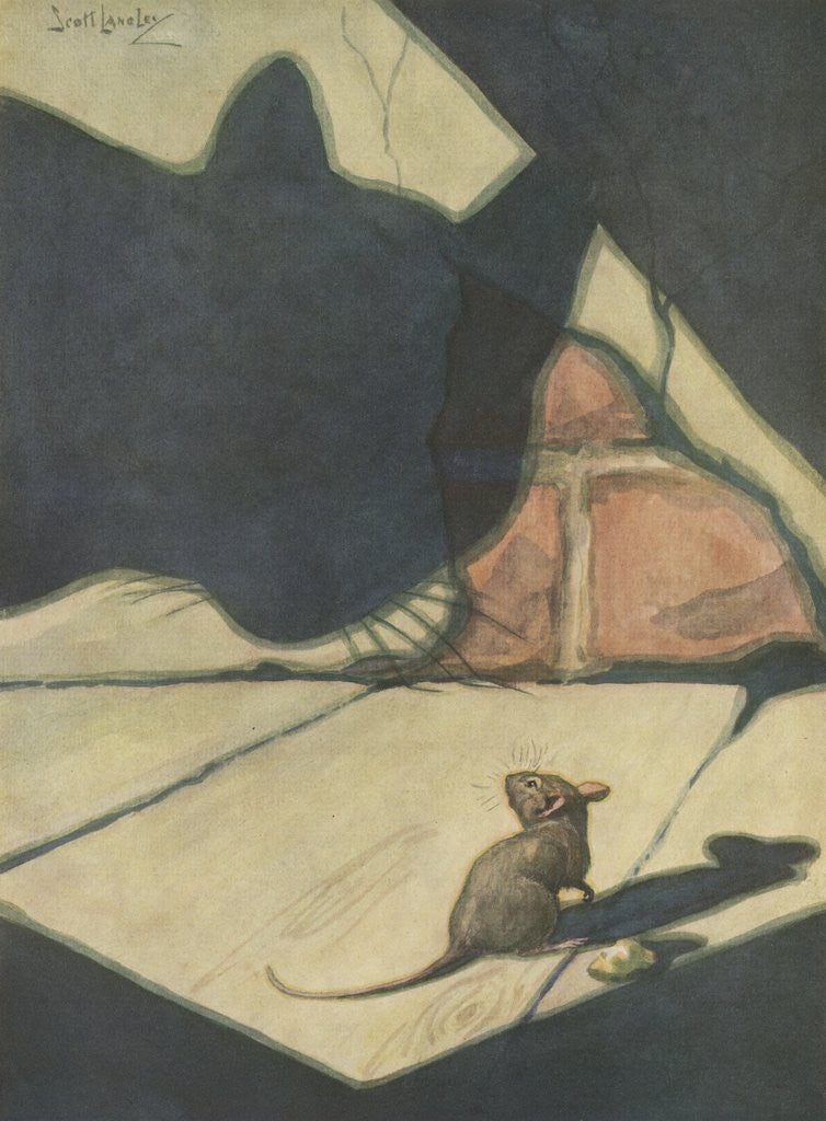 Detail of Illustration of cat hunting mouse by Anonymous