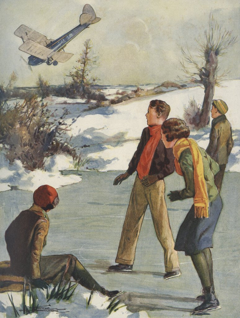 Detail of Illustration of children watching plane crash by Anonymous