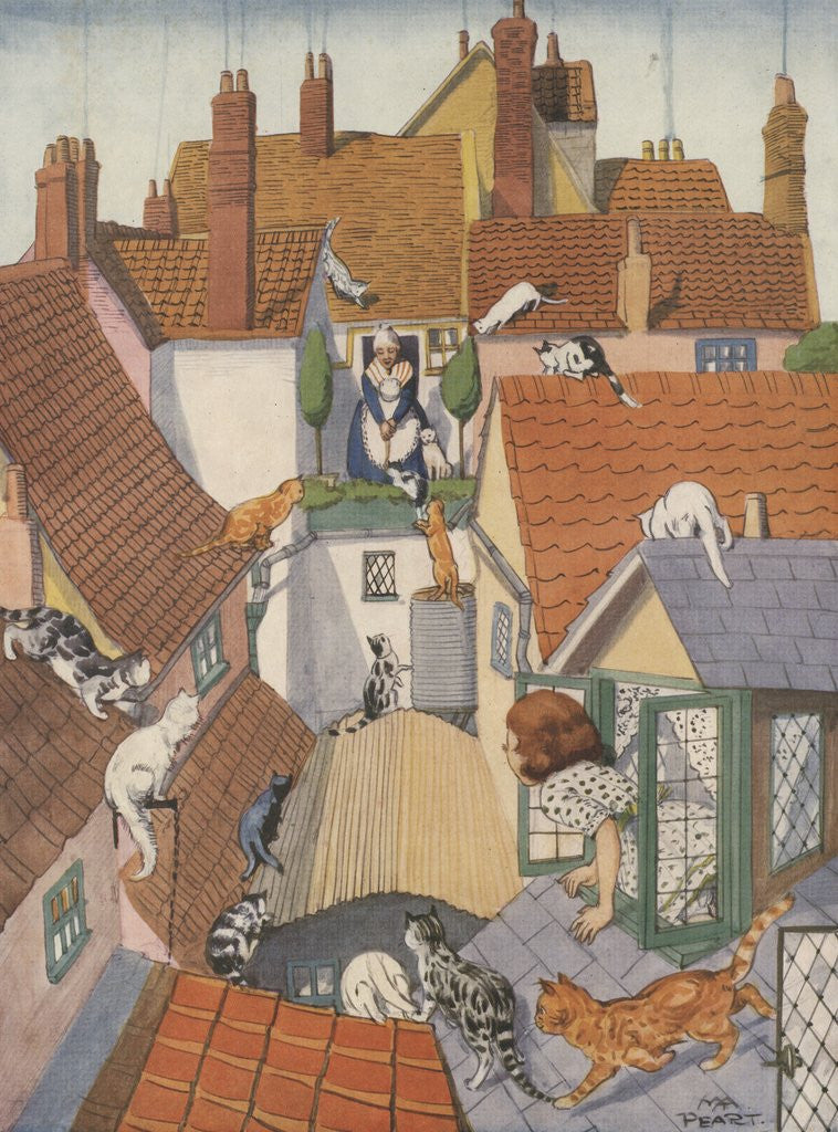 Detail of Illustration of cats on roofs by Anonymous