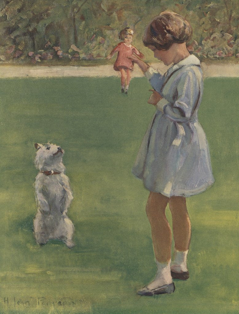 Detail of Illustration of girl teaching dog trick by Anonymous