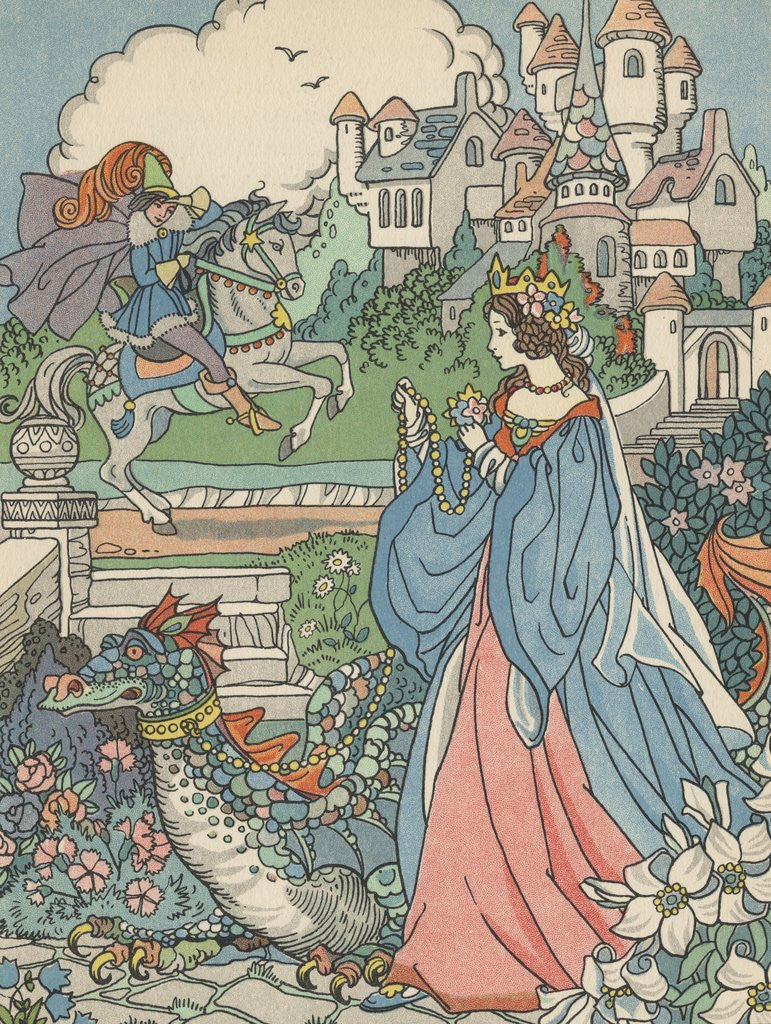 Detail of Illustration of princess and pet dragon by Anonymous